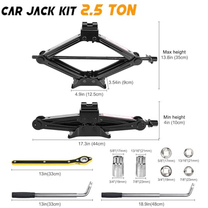 Scissor Car Jack 2.5 Ton (5511 lbs) Tire Changing Kit with Lug Wrench - Emergency Kit for Car, SUV, MPV - size: 2.5T