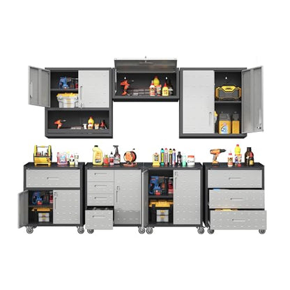 Metal Tool Cabinet,Garage Storage Cabinet System,Wall Cabinet & Locking Rolling Tool Cabinet with Doors and Adjustable Shelves,Steel Tool Cabinets for Home - color: Black/Grey