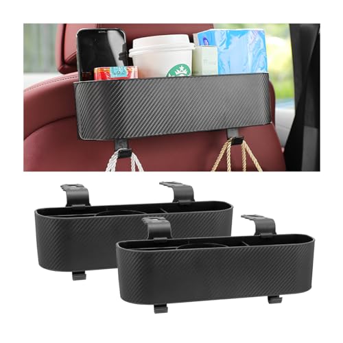 BELOMI 2PCS Car Headrest Backseat Organizer with Cup Holder, Seat Back Hanging Storage Box with Hooks, Multi-Functional Drink Pocket Food Snack Phone Tray for Kids, Car Travel Accessories（Black/2PCS） - color: Black/2PCS