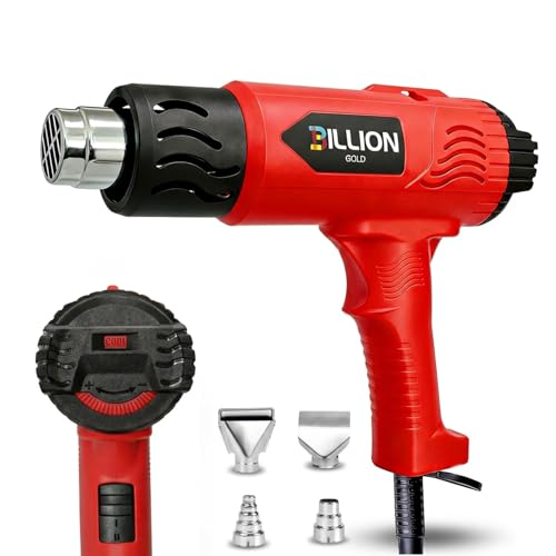 1800W Heat Gun - BILLION GOLD 3D Grip Heavy Duty Hot Air Gun 120℉-1200℉ | Fast Heat Dual Temp Kit with 4 Nozzles, Overheat Protection For Resin Craft, Paint Removal, Heat Shrink Tubing & Diy Crafts