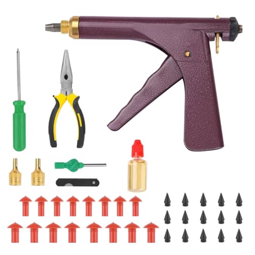 Tubeless Tire Gun Puncture Repair Kit with Mushroom Plug (Gun Puncture kit 16 Plugs, Red for Tyre Punctures and Flats on Cars, Motorcycles, ATV, Trucks & Tractors - color: red