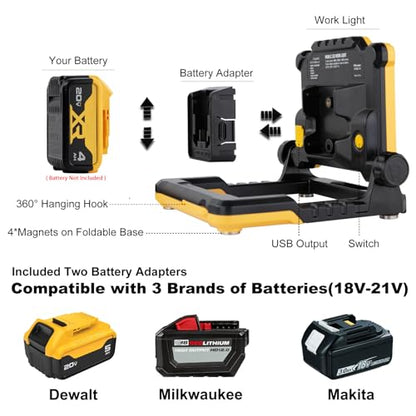 4000Lumens Work Flood Light Cordless Portable Rechargeable Led Work Lights with Magnet for Mechanic, Compatible with Dewalt 20v, Milwaukee,Makita 18v m18 Lithium Tool Battery, Black - style: Cordless Version-4K LM-Black