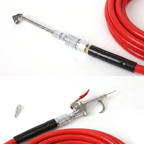 20-Pc 3/8" x 25ft PVC Air Hose Kit, Air Compressor Accessories with 300 PSI Work Pressure, Air Blow Gun, Tire Chucks and 1/4" NPT Plugs