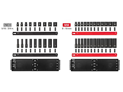 TEKTON 3/8 Inch Drive Impact Socket Set, 42-Piece | SID91217 | Rail and Tray Storage, (5/16-3/4 in., 8-19 mm) - size: 42-Piece (5/16-3/4 in.)