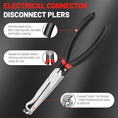 2Pcs Electrical Disconnect Pliers Set, Automotive Electrical Connector Separator with with Straight & Dual-Head Designs, Electrica Disconnect Pliers for Cars, Push Tab and Fuel Line Clip Removal Tool