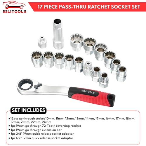 BILITOOLS 2-Piece Coil Spring Compressor Tool and 17-Piece Pass Through Socket Set
