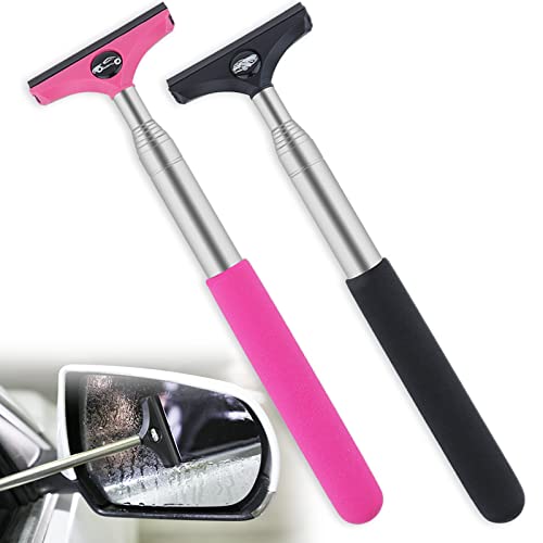 Side Mirror Squeegee, 2 PCS Car Mirror Squeegee, Retractable Car Rearview Mirror Wiper for All Vehicles, Universal Automotive Accessories(Black/Pink) - color: Black and Pink