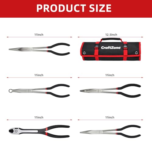 5-Piece Long Needle Nose Pliers Set, 90-Degree Long-Reach Hose Clamp Pliers for Automotive Repair and Mechanical Maintenance, High Hardness Carbon Steel, Durable Precision Hand Tools