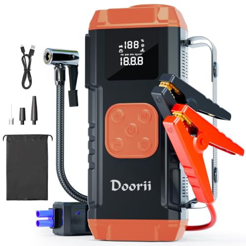 8000A Jump Starter with Air Compressor, 10-in-1 Car Battery Jump Starter Shiny Orange for All Gas & Up to 12L Diesel Engines, 150PSI Tire Inflator with Auto Shut-Off, LED Emergency Light - color: Orange