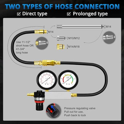 YSTOOL Cylinder Leak Down Tester Automotive Kit Gasoline Engine Compression Dual Gauge Leakdown Detector Tool Set for Pressure Check & Leakage Rate Test with Extension Rod Blue - color: Blue