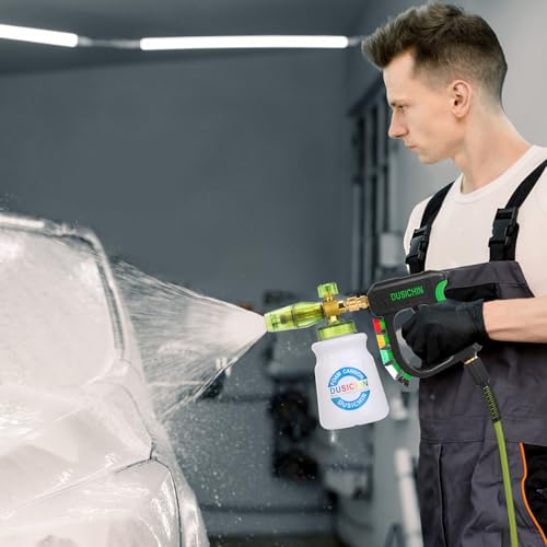 DUSICHIN Pressure Washer Gun with Foam Cannon,4000 PSI Car Wash Kit Snow Foam Lance Sprayer with 1/4" Quick Connector and 5 Nozzle Tips,1L Bottle DUS2702