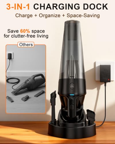 26000Pa Powerful Handheld Vacuum Cordless: 15-Min Quick Cleaning 120㎡ Rooms Portable 3H Fast Charging Dock 18-36 Min Runtime Brushless Motor - 1000mL Dust Cup One-Touch Emptying for Debris Pet Hair