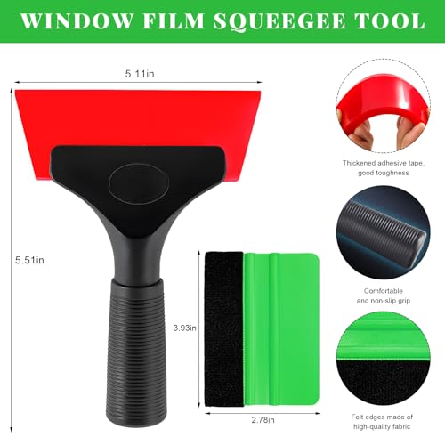 Yourkar 4 PCS Window Tint Kit Tools, Professional Vinyl Wrap Kit with Plastic Squeegee & Felt Squeegee, Universal Privacy Film Installation Tint Tools for Vehicle Glass Home (Red+Green) - color: Red+green