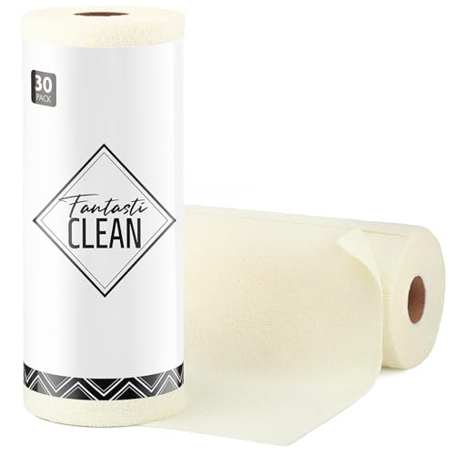 Fantasticlean Microfiber Cleaning Cloth Roll- 30 Sheets, 12" x 12" (Beige) | Super Absorbent, Lint-free, Tear-away Microfiber Towel Roll, for All-Purpose Cleaning, Reusable Alternative to Paper Towels - color: Beige, size: 30 pack