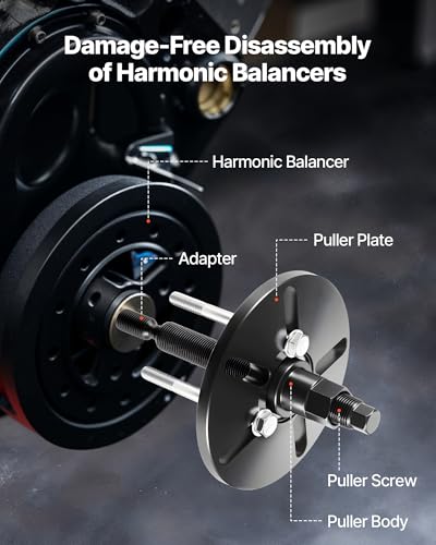 VEVOR Harmonic Balancer Puller Removal & Install Tool Kit, All-Steel Harmonic Balancer Installer Set Tool Kit for Removing and Installing of Balancers, Flywheels, Crankshaft Pulleys, Steering Wheels - color: harmonic balancer puller installer set