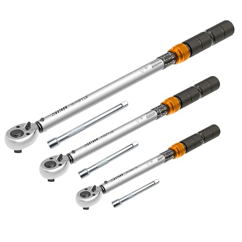Ratcheting Click Torque Wrench Set, 1/4" 3/8" 1/2" Drive, 6-Piece Combo Kit with Extension Bars