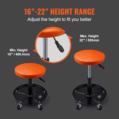 Mechanic Stool,Rolling Pneumatic Creeper Garage/Shop Seat,Adjustable Mechanics Rolling Creeper Seat Stool Tool Tray for Shop Garage,Black
