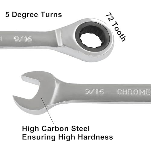 2 Pcs 9/16 Inch Ratchet Wrench Imperial Ratcheting Combination Wrench Set, 12 Point, 72 Teeth for Projects SAE Tight Spaces - size: 9/16 Inch