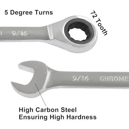 2 Pcs 9/16 Inch Ratchet Wrench Imperial Ratcheting Combination Wrench Set, 12 Point, 72 Teeth for Projects SAE Tight Spaces - size: 9/16 Inch