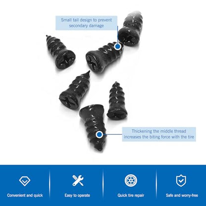 101 PCS Tire Repair Rubber Nail, 3 Size Vacuum Tire Repair Kits Spiral Rubber Screws, Fast Self-Service Tool for Car, Truck, Motorcycle, Tractor Tire Puncture Repair (Black) - size: 101PCS Screwdriver included