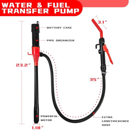 Liquid Transfer Pump, 3GPM 18L/MIN for Gasoline Diesel Water Oil, 10ft Hose with Auto-Stop Nozzle, Operated for Cars, Boats, RV, Drums