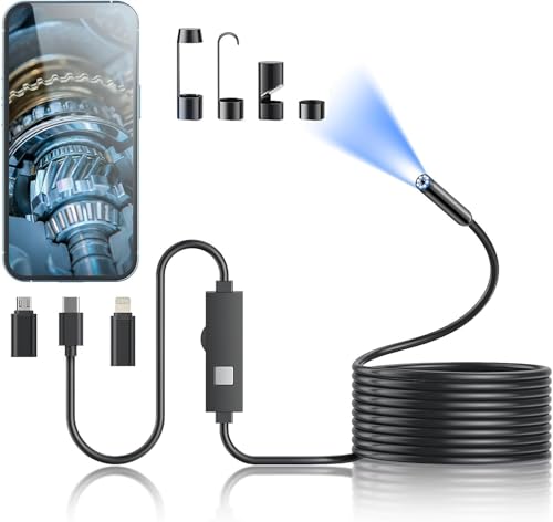 Kinpthy Endoscope Camera with Light,1920P HD Borescope Tools with 8 Adjustable LED Lights, Endoscope with Semi-Rigid Snake Camera, Inspection Borescope for iOS and Android-16.4ft Single Lens - size: 16.4ft, style: Single lens