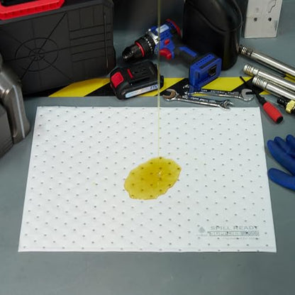 Spill Ready Oil Absorbent Pads Roll 15" x 300' - Hydrophobic Absorbent Mat, Absorbs Up to 40 gal. per roll - Perforated Sorbent Mat Roll for Oil & Fuel Spills, Oil Absorbing Sheets - White Oil Pads | Ideal for Marine, Industrial & Maintenance Areas - colo