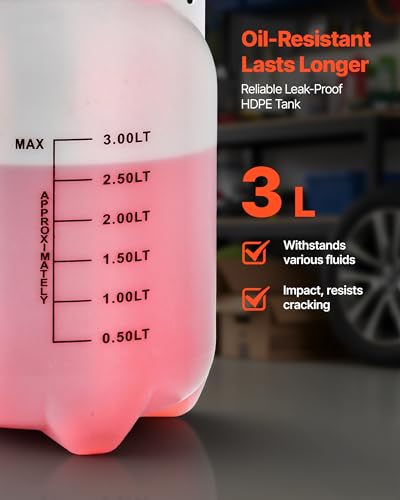 VEVOR Transmission Fluid Pump, 3 L Capacity, Manual Fluid Transfer Pump with 47 in Long Horse & HDPE Tank, Transmission Oil Pump with PTFE Tape, Manual Automotive Oil Filling System for Cars, Boats