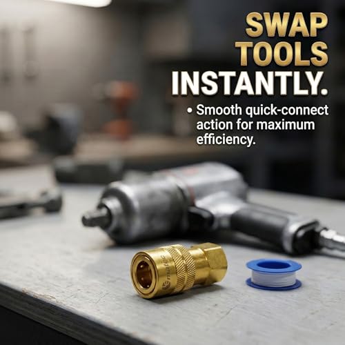 LE LEMATEC Air Compressor Hose Fittings Kit, 1/4 NPT | Solid Brass, 15-Piece, 3 Male 3 Female Plugs, 5 Dual Couplers, Teflon Tape, Leak-Proof, Pneumatic Tools, Storage Case
