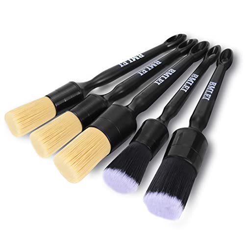BMLEI 5pcs Car Detailing Brushes Set, Boars Hair Auto Car Detail Brush Kit | No Scratch, Ultra Soft Car Duster Brushes，Perfect for Interior, Exterior Cleaning, Wheels,Tires,Leather Seats