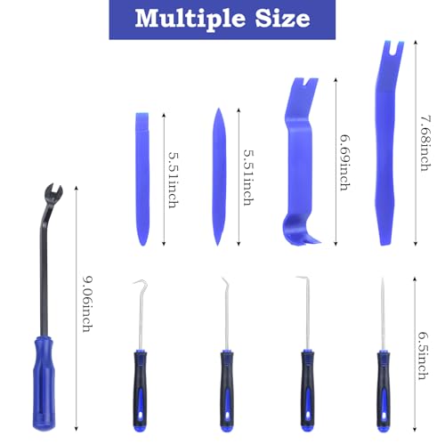 9Pcs Auto Trim Removal Tool Kit with Plastic Pry Tool, Fastener Clip Pliers, Car Interior Panel Door Window Removal Tools, Clip Remover Tool with Precision Hook and Pick Set for Automotive