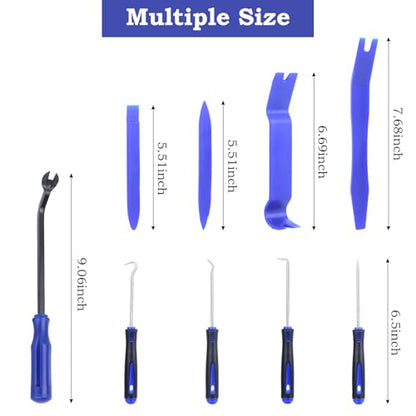 9Pcs Auto Trim Removal Tool Kit with Plastic Pry Tool, Fastener Clip Pliers, Car Interior Panel Door Window Removal Tools, Clip Remover Tool with Precision Hook and Pick Set for Automotive