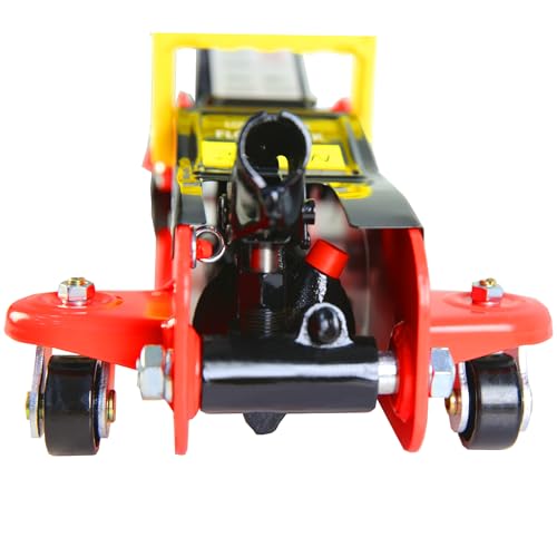 Hydraulic Trolley Service Floor Jack, 2 Ton(4000lbs) Low Profile Floor Jack, Heavy-Duty Steel Racing Floor Jacks with Single Piston Quick Lift Pump, Lifting Range 3.3"-15.2" - color: Red&Black-2T-Single Pump