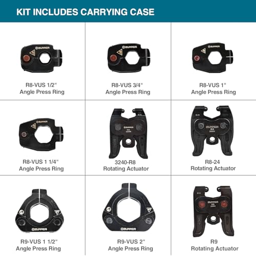 ZUPPER Press Rings Kit for 1/2" to 2" Copper Pipes ProPress fittings | 6PCS Rings, 3PCS Actuators 24R8, 3240-R8 and R9 Suit Narrow or Angled Installation Area, fit Compact and Standard Press Tools