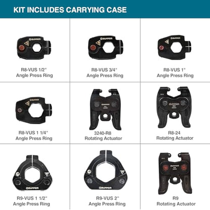 ZUPPER Press Rings Kit for 1/2" to 2" Copper Pipes ProPress fittings | 6PCS Rings, 3PCS Actuators 24R8, 3240-R8 and R9 Suit Narrow or Angled Installation Area, fit Compact and Standard Press Tools