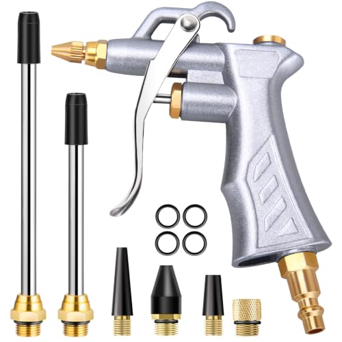 JASTIND Industrial Air Blow Gun with Brass Adjustable Air Flow Nozzle and 2 Steel Extension, Pneumatic Air Compressor Accessory Tool Dust Cleaning and Blower Gun