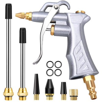 JASTIND Industrial Air Blow Gun with Brass Adjustable Air Flow Nozzle and 2 Steel Extension, Pneumatic Air Compressor Accessory Tool Dust Cleaning and Blower Gun