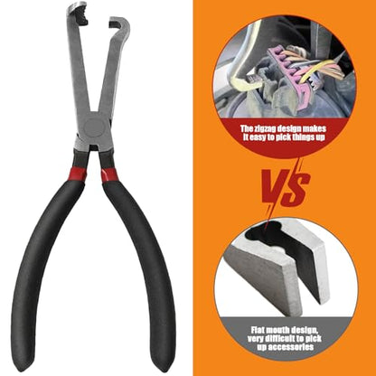 37960 Electrical Disconnect Pliers, 8in Automotive Electrical Connector Disconnect Pliers Long Spark Plug Disassembly Pliers Tools for Push Tab Style Plugs - color: 1*Black straight