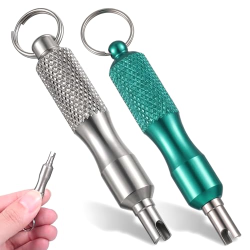 2 PCS Valve Core Removal Tool Keychain, Stainless Steel Tire Valve Stem Tool Portable Valves Core Disassembly and Repair Tools for Bicycle Car Motorcycle Repair Install Accessory(Silver, Green) - color: Silver, Green