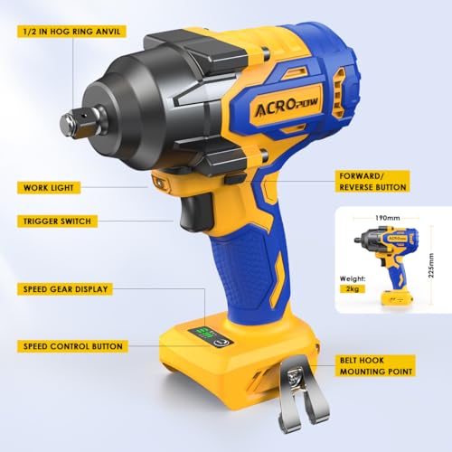 Cordless Impact Wrench for DEWALT 20V Battery | 1/2 Inch Brushless Motor High Torque Power Impact Gun, 1000 Ft-lbs(1360NM), 3-Mode Speed, LED Light(Bare Tool Only)