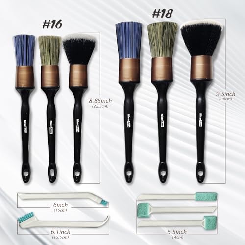 11PCS Car Detailing Brush Set, Boars Hair & Ultra Soft Detail Brushes, Gold | 2 Sizes No Scratch Auto Detailing Brushes for Leather Dashboard Gaps, 5 Precision Crevice Tools Reach AC Outlet, Wet Dry Use - color: Gold 11pcs Detailing Brush Set