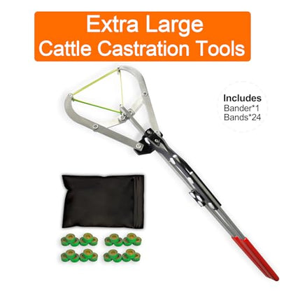 Cattle Banding Tool, 1pc Large Expander Plier with 24pcs Large Rings Kit, Bull Banding Tools for Farm Ranch Calves Sheep Goats and Other Big Livestock