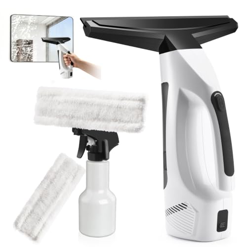 Window Vacuum Squeegee Cordless, 3-in-1 Electric Window Cleaner Tool with 2200Pa Strong Suction, 2200mAh Rechargeable Battery & 200ml Water Tank, Streak-Free for Shower Doors, Mirrors, Car, Windows - color: White