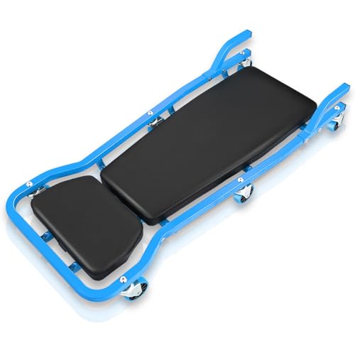 Auto Dynasty Universal 42" L X 18" W Blue for Under Car Repair Vehicle SUV Truck Pickup Adjustable Creeper with Padded Headrest + Casters - color: Blue