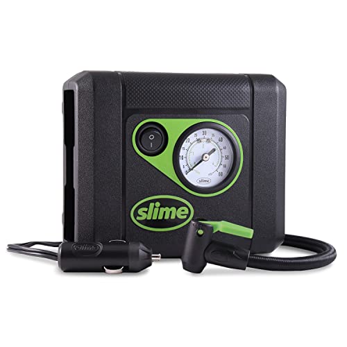 Slime 40060 Tire Inflator, Compact, Portable Car Air Compressor, Analog, Quick Connect Air Hose, Flat Tire Puncture Repair, 12V, 10 min inflation - style: Compact