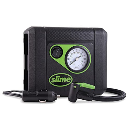 Slime 40060 Tire Inflator, Compact, Portable Car Air Compressor, Analog, Quick Connect Air Hose, Flat Tire Puncture Repair, 12V, 10 min inflation - style: Compact