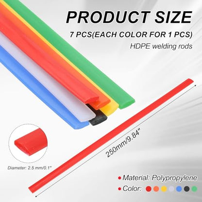 Plastic Welding Rods, 10in HDPE Welder Rod High-Strength Waterproof Fit for Repairing Plastic Bumper Kayaks Car Bumpers Motorcycle Tanks DIY Crafts - (7 Pack, 7 Colors)