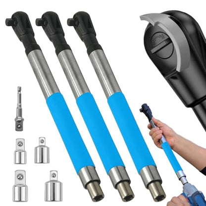Wrench Extender, Offset Extension Wrench, Offset Extension Wrench Impact, Electric Ratchet Wrench,Chain Drive Wrench Extender with 4 Socket and 1/2‘’ Electric Drill Adapters for Labor-Saving(3X Blue) - color: 3pack Blue