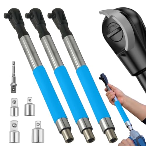 Wrench Extender, Offset Extension Wrench, Offset Extension Wrench Impact, Electric Ratchet Wrench,Chain Drive Wrench Extender with 4 Socket and 1/2‘’ Electric Drill Adapters for Labor-Saving(3X Blue) - color: 3pack Blue