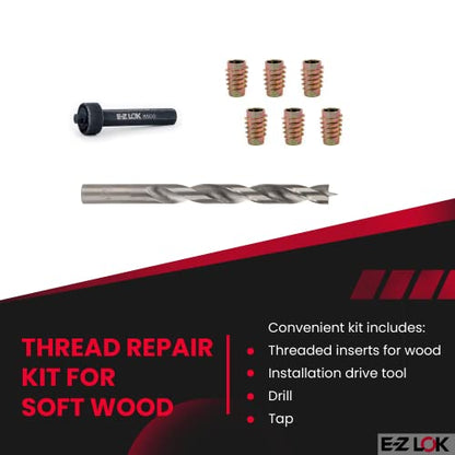 E-Z Hex Thread Repair Kit for Soft Wood Flush Threaded Inserts M8-1.25 x 20mm, Drill, Installation Tool - size: M8-1.25 x 20mm, style: Flush